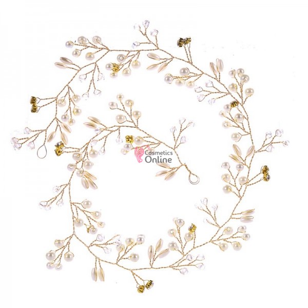 Accesoriu modern pentru decor par WED00D Auriu cu cristale si perle de 150cm